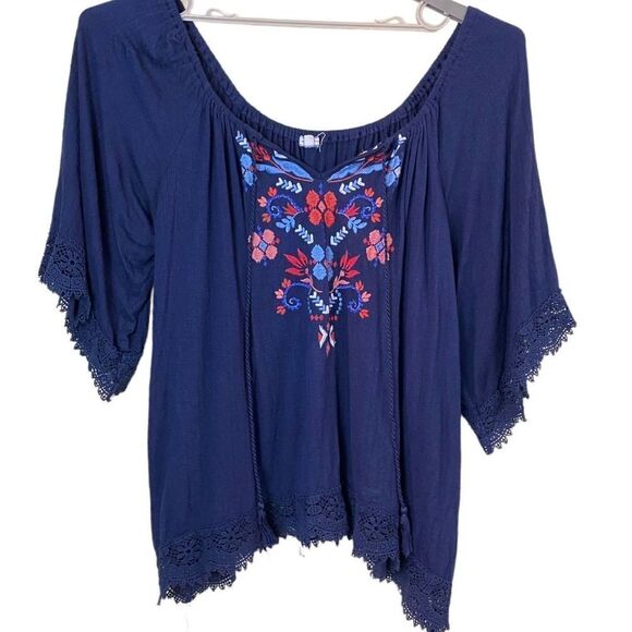 Eyeshawdow Boho Prairie Blue Embroidered Blouse Size 1X - Picture 1 of 10